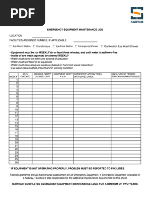 eye wash cleaning log