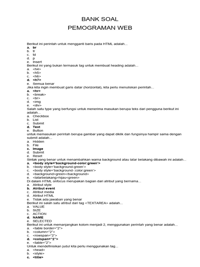 Soal Pemrograman Web HTML dan CSS | PDF