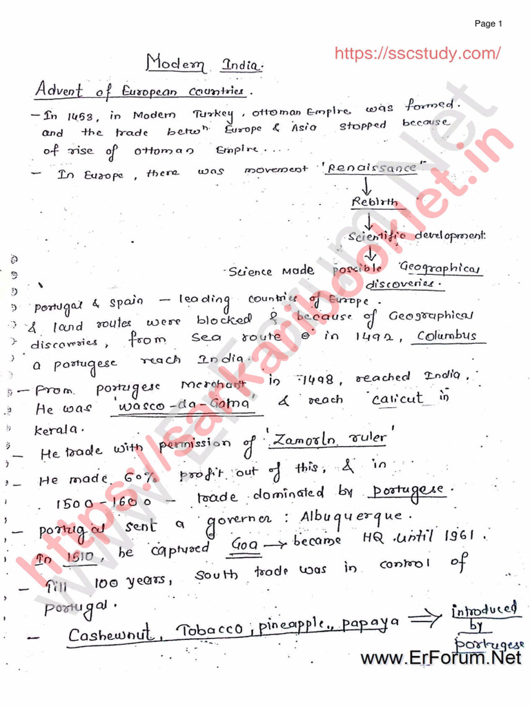 Modern India History Notes Handwitten | PDF