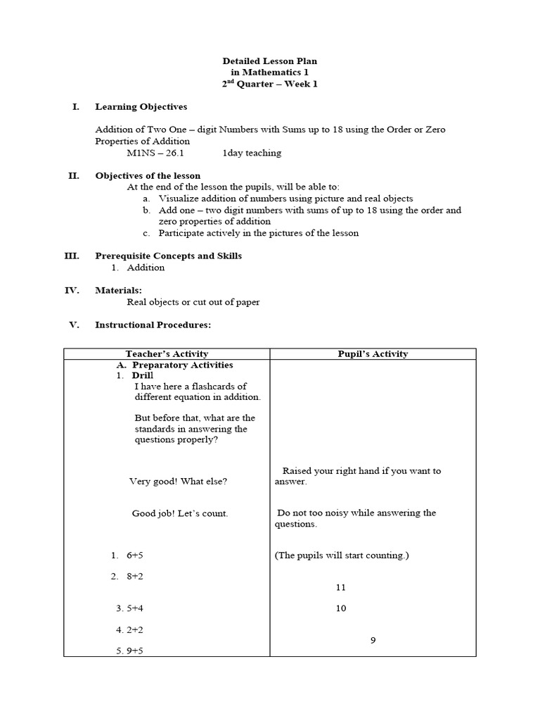 Lesson Plan for Adding One-Digit Numbers | PDF | Lesson Plan | Pedagogy