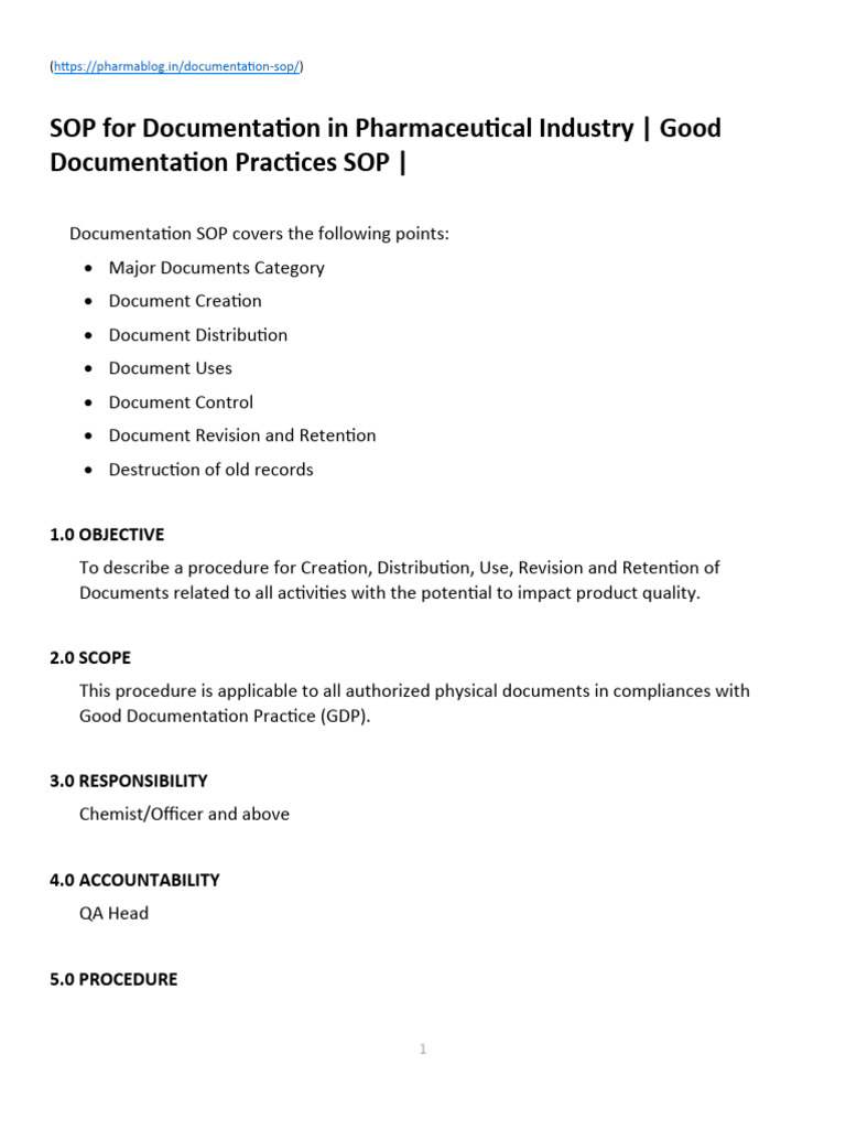 SOP for Good Documentation Practices | PDF | Specification (Technical ...