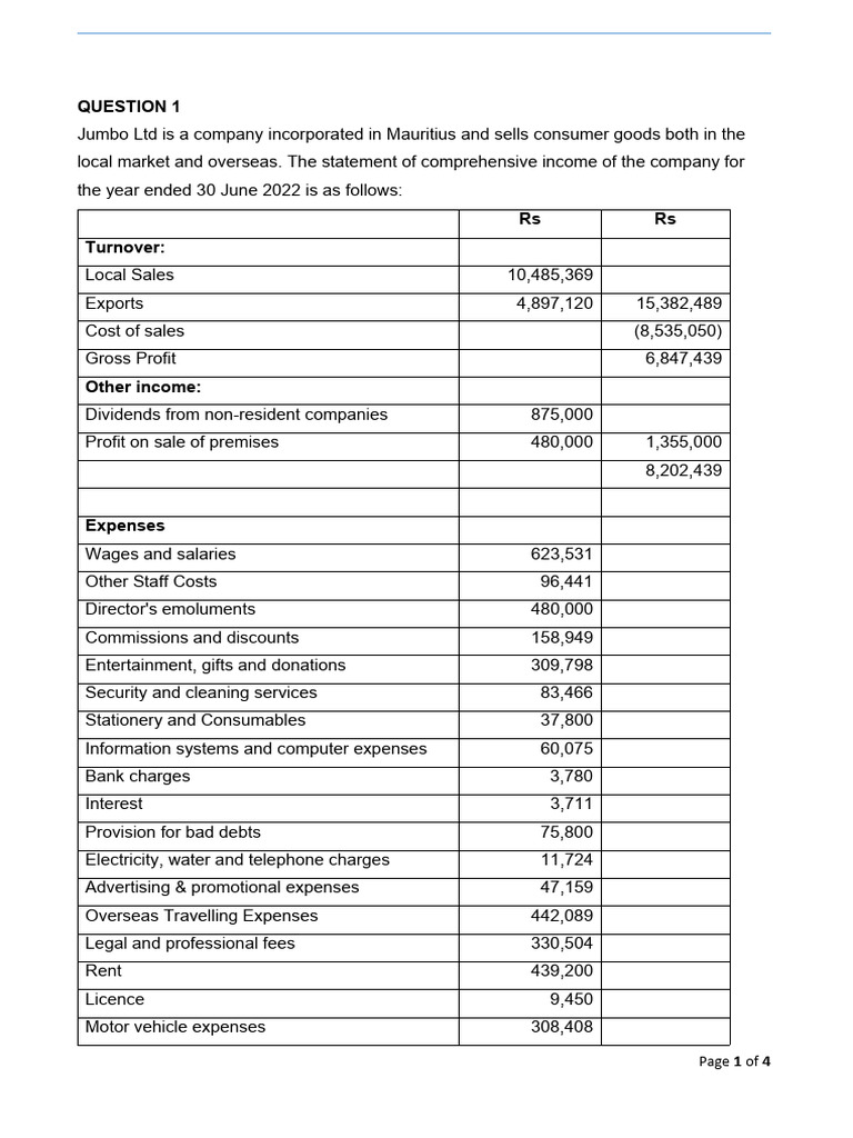 Jumbo Ltd Tax Calculation 2022 | PDF | Expense | Salary