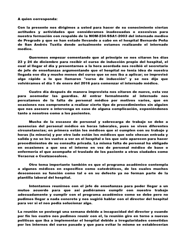 Inconformidades en el Internado Médico | PDF