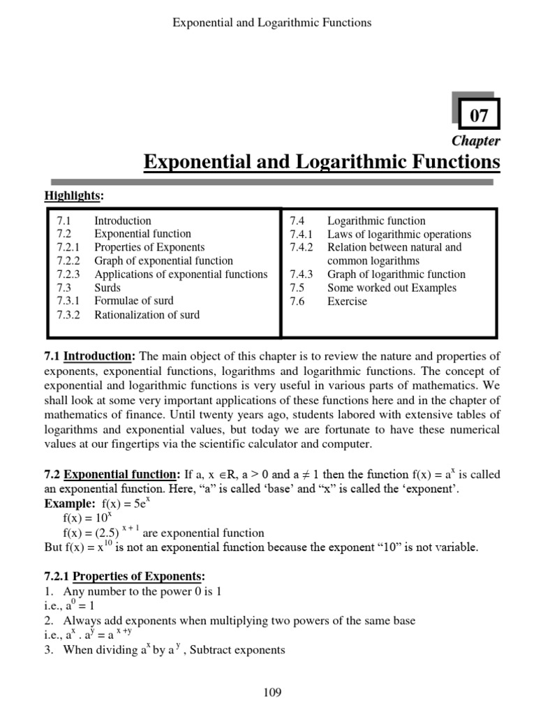 Exponential Function Overview | PDF | Logarithm | Exponentiation