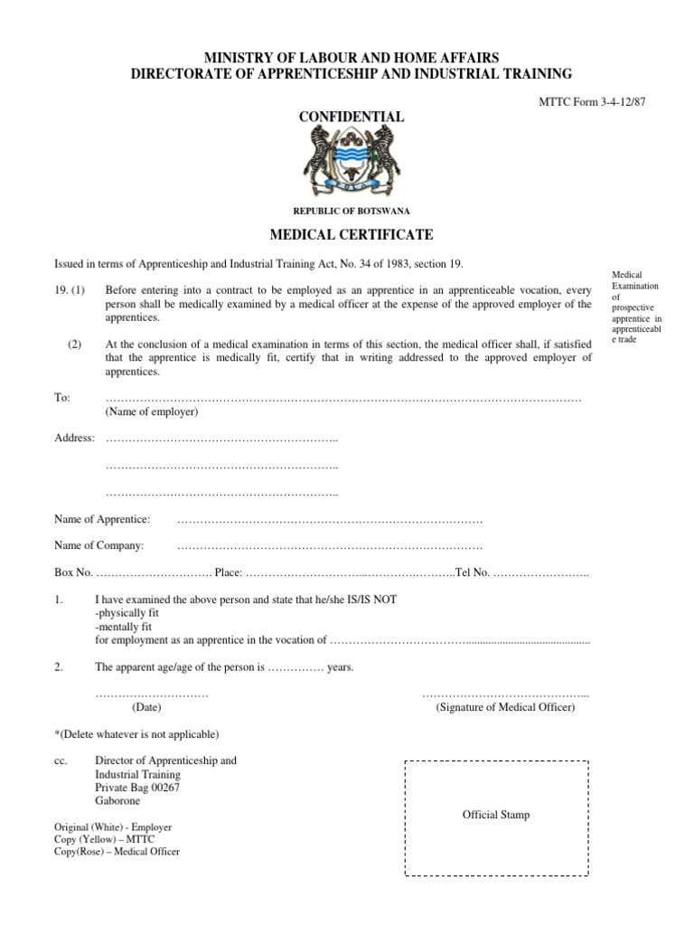 MTTC Medical Form Certificate | PDF | Apprenticeship | Vocational Education