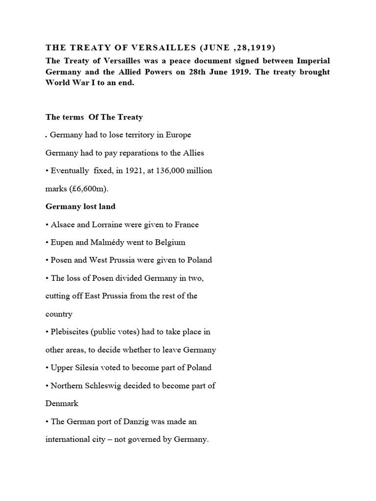 The Treaty of VERSAILLES | PDF | League Of Nations | Treaty Of Versailles