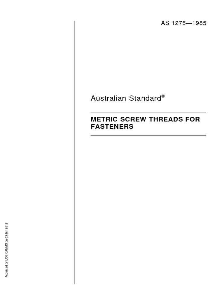 AS 1275-1985: Metric Screw Threads Standard | PDF | Screw | Metalworking