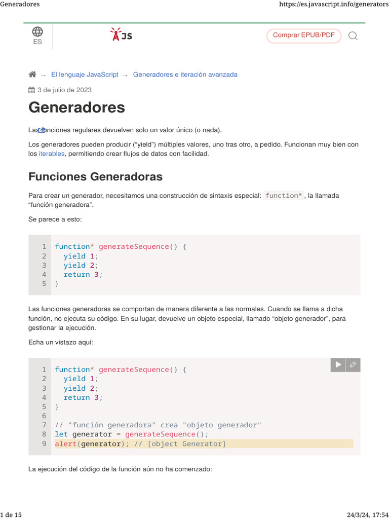 Generadores en JavaScript: Guía Completa | PDF | Programación de ...