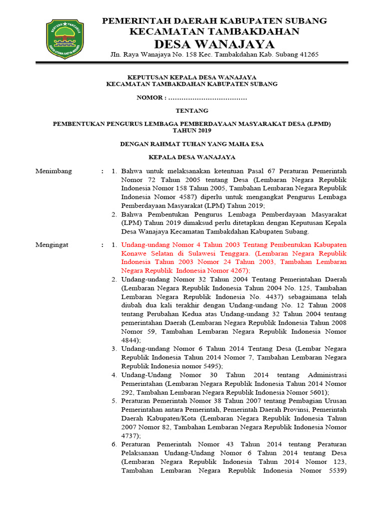 Sk Pengangkatan Lpmd Pdf