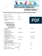 Soal UTS Matematika Kelas 1 SD Semester 1 Ganjil Dan Kunci Jawaban