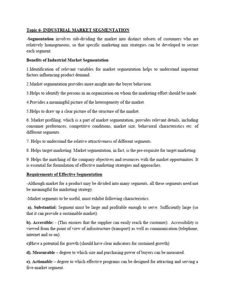 Topic 6Industrial Market Segmentation PDF Market Segmentation