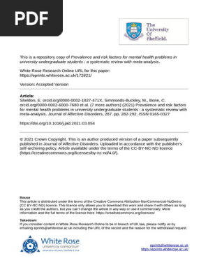 Prevalence and Risk Factors for Mental Health Problems in University Undergraduate Students