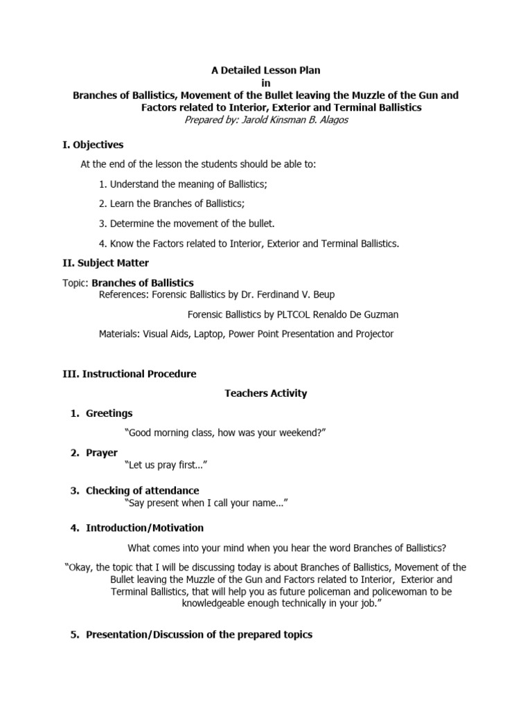 My Lesson Plan | PDF | Gun Barrel | Bullet