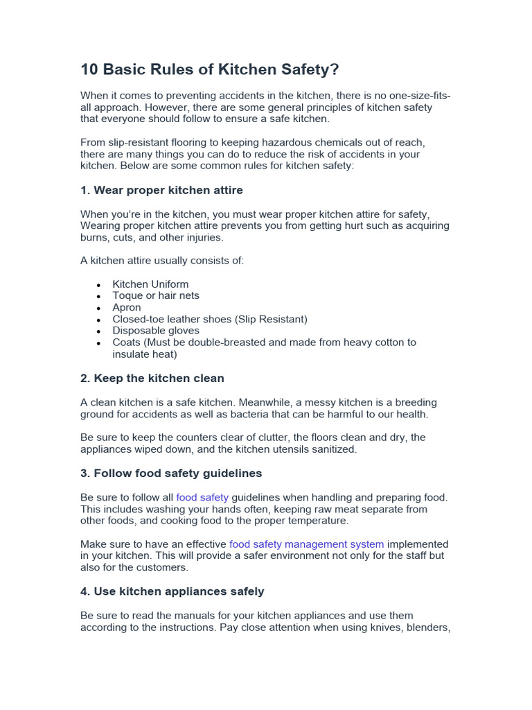 10 Essential Kitchen Safety Rules | PDF | Kitchen | Hygiene