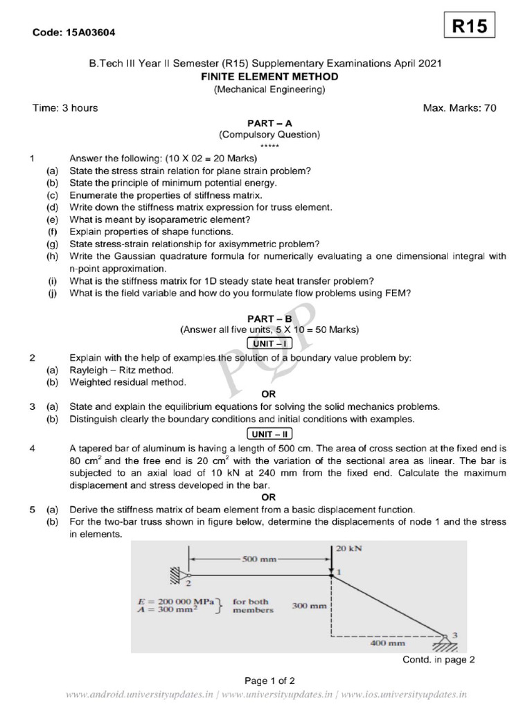 FEM Previous Question Papers | PDF