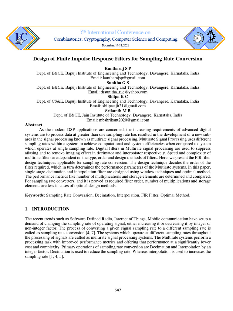 FIR Filter Design for Sampling Rate Conversion | PDF | Filter (Signal ...