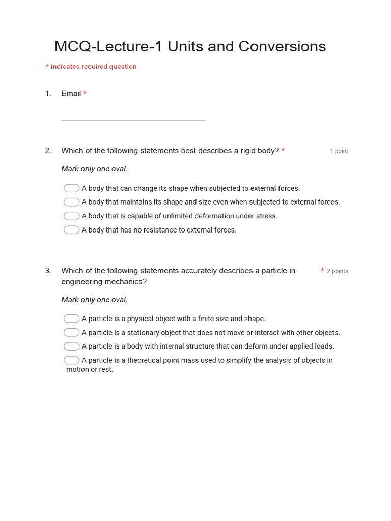 Engineering Mechanics MCQ: Units & Forces | PDF | Force | Physical Sciences