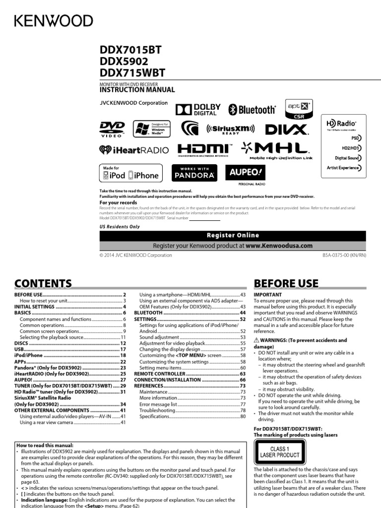 Kenwood Ddx715wbt User Manual PDF | PDF | Radio | Computer Monitor