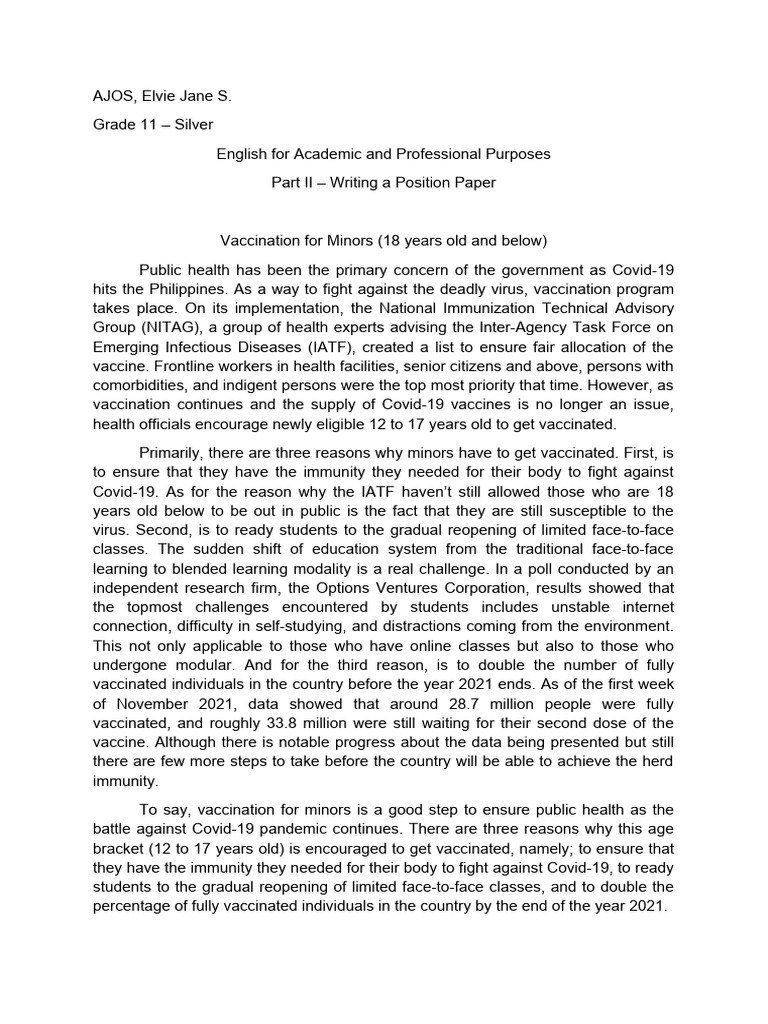 Position Paper Example | PDF | Vaccines | Global Health