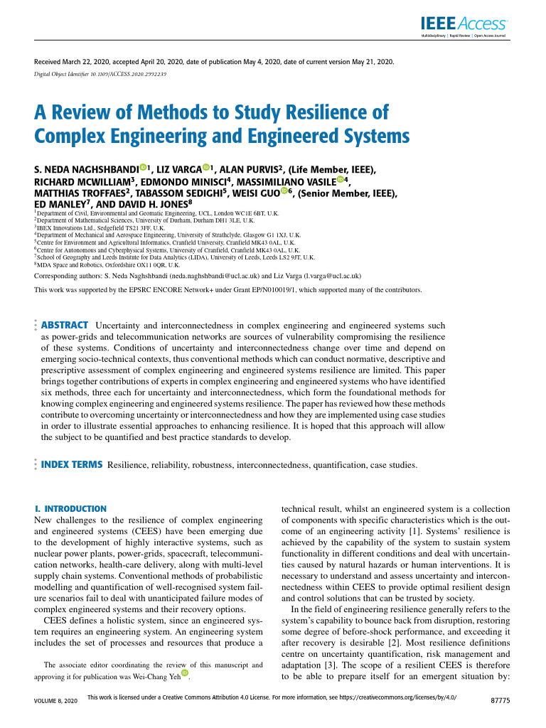 A Review of Methods To Study Resilience of Complex Engineering and ...