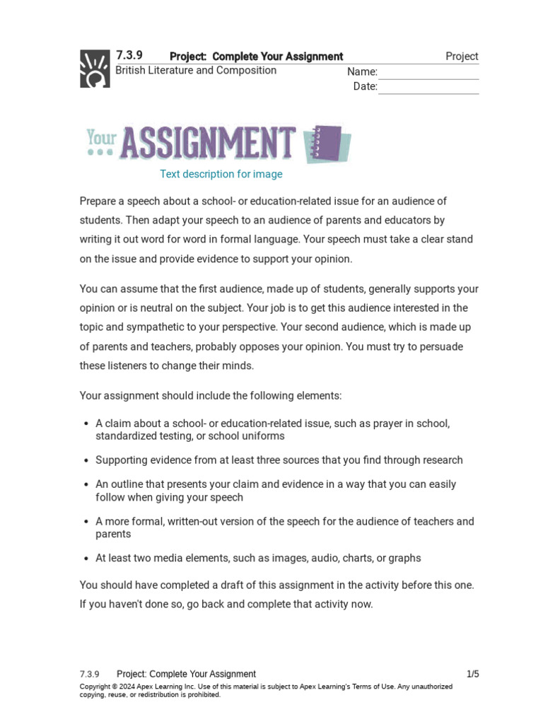 Kami Export - 7.3.9 Project - Complete Your Assignment (Project) | PDF