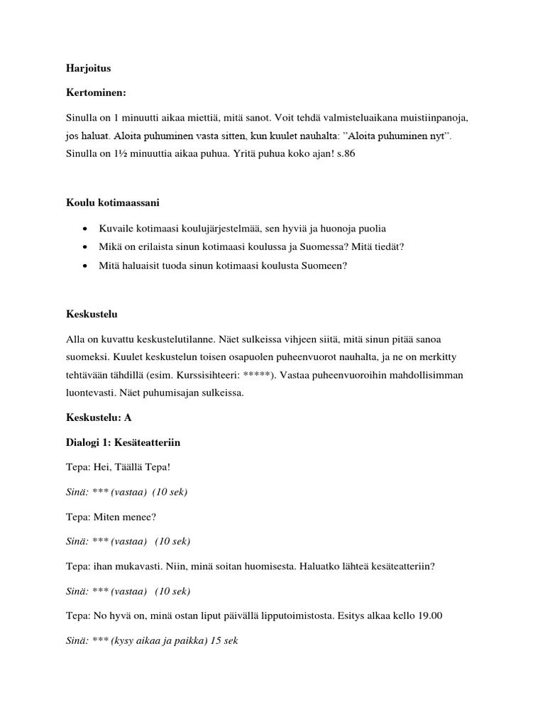 12 YKI Puhuminen Harjoitus | PDF