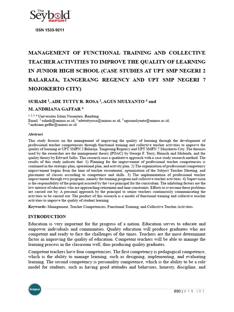MANAGEMENT OF FUNCTIONAL TRAINING AND COLLECTIVE TEACHER ACTIVITIES TO ...