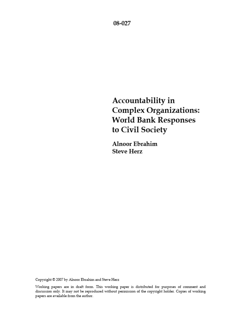 Accountability in Complex Organizations - World Bank Responses To Civil ...