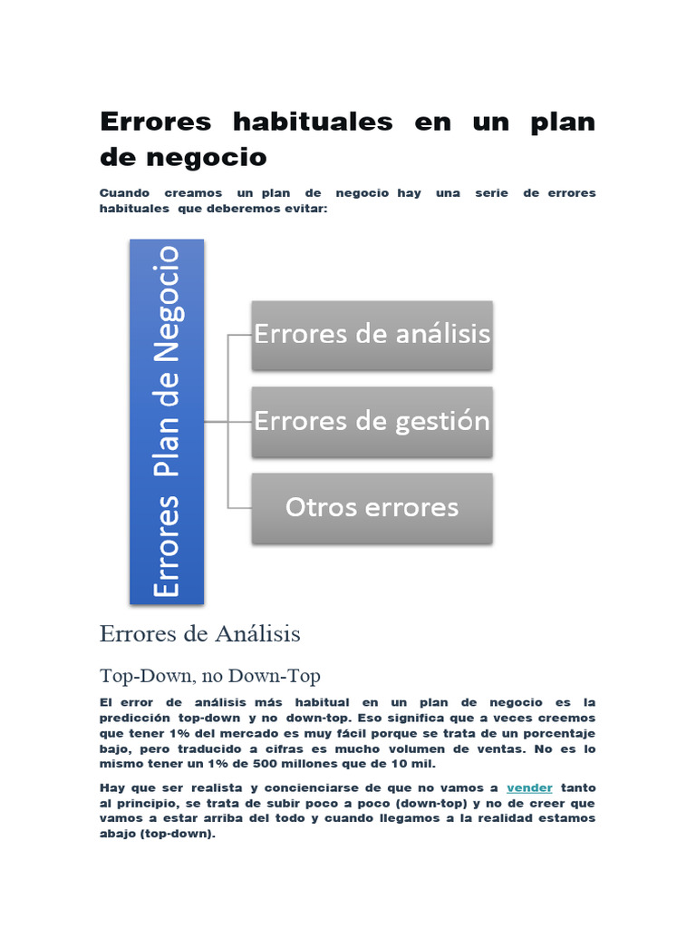 Errores Comunes en Planes de Negocio | PDF | Plan de negocios | Business