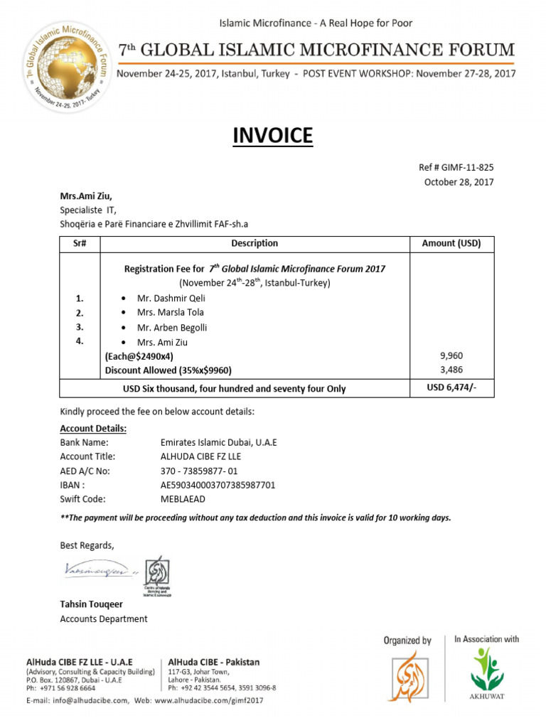 Invoice for Global Islamic Microfinance Forum | PDF