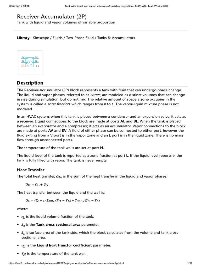 Tank with liquid and vapor volumes of variable proportion - MATLAB ...