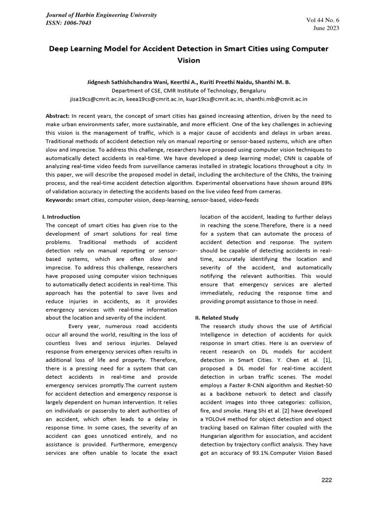 Deep Learning Model For Accident Detection in Smart Cities Using ...