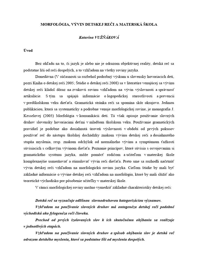 Morfológia A Vývin Detskej Reči | PDF