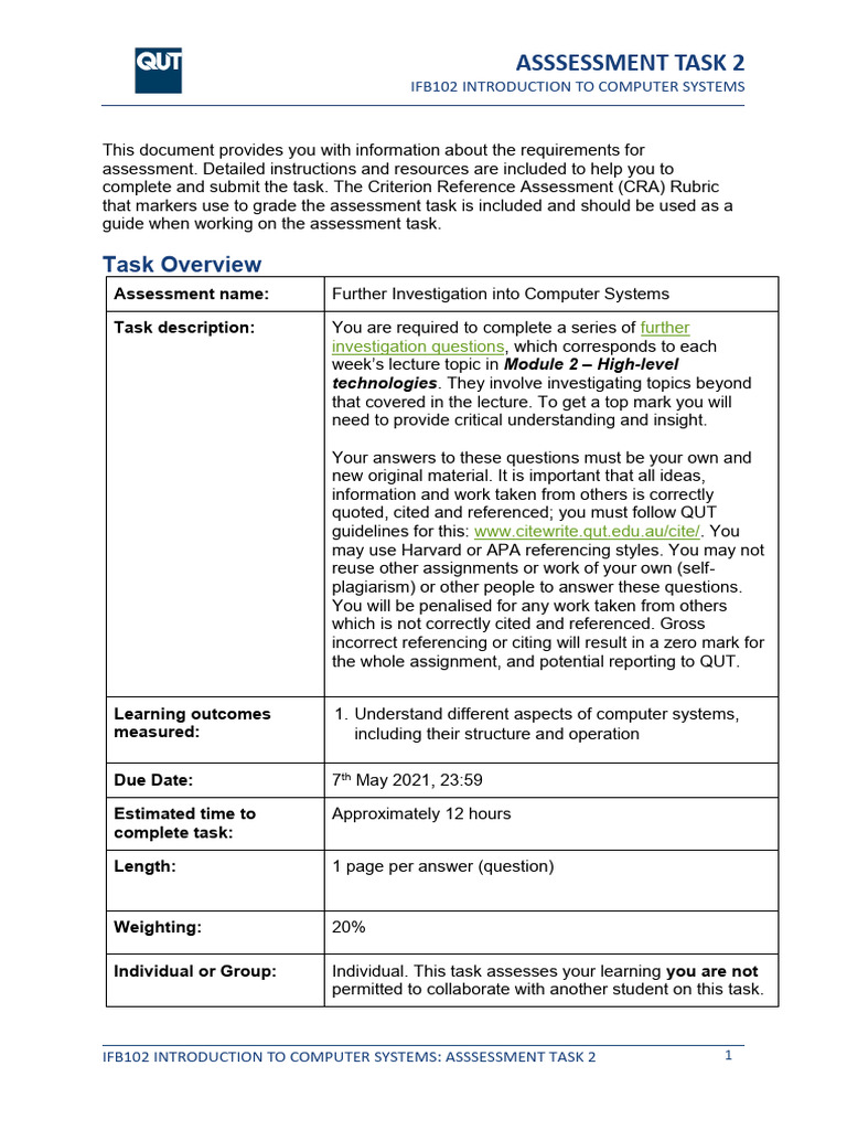 Ifb102 Module 2 Further Investigation Questions 2021 Sem 1 | PDF