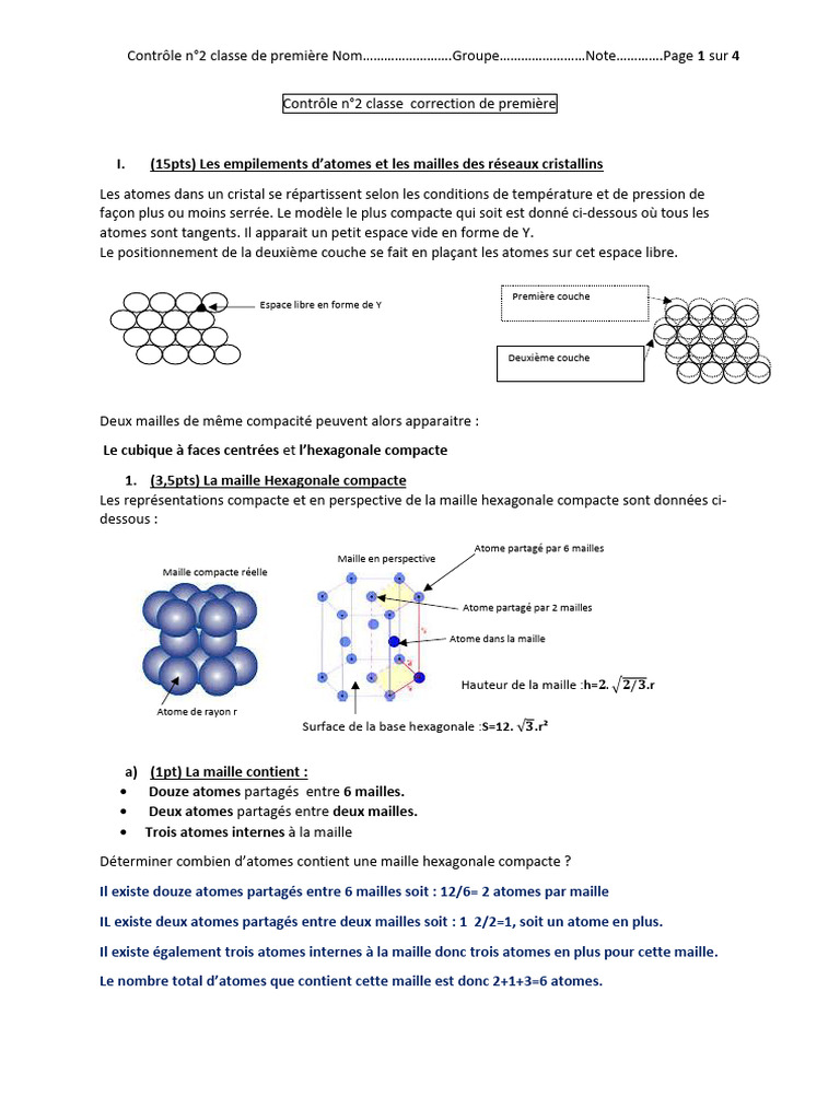 Structures cristallines et compacité des mailles | PDF | Structure ...
