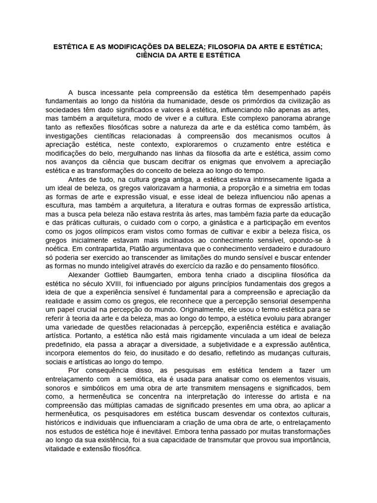 Est tica e as modifica es da beleza filosofia da arte e est tica