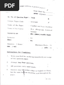 Conflict and Peace Building Previous Year Question Paper