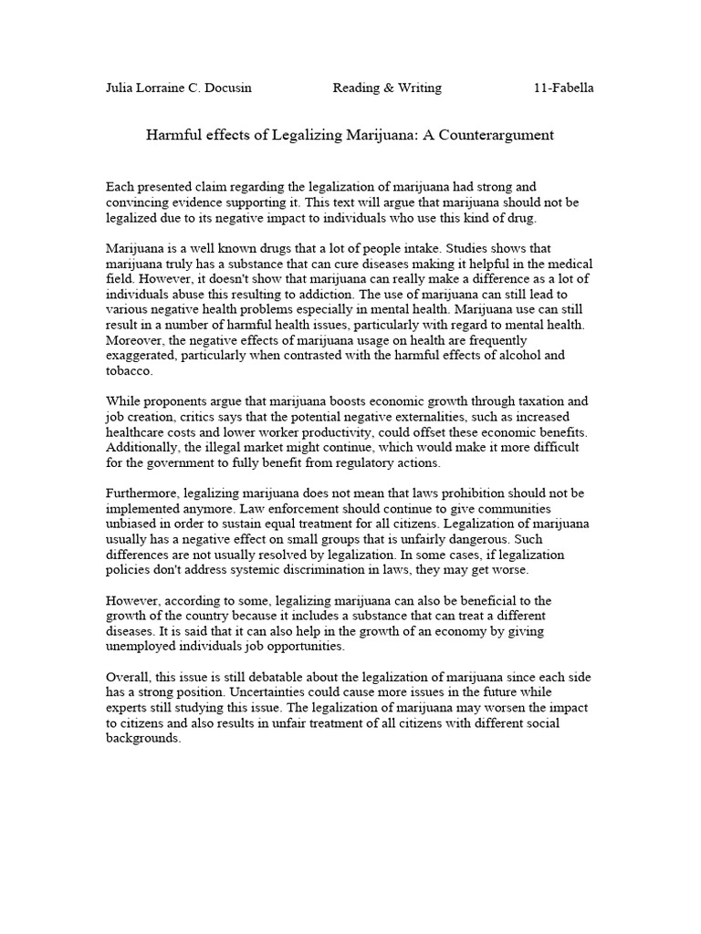 Legalizing Marijuana (Counterclaim) | PDF
