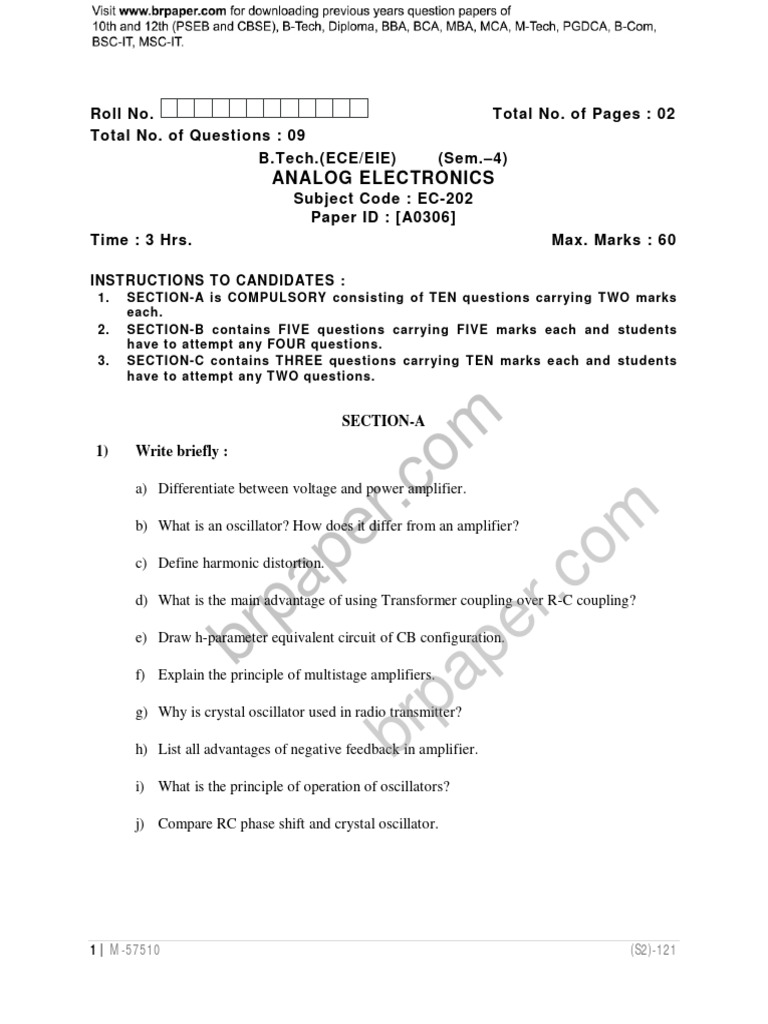 Analog Electronics Exam Paper Guide | PDF | Electronic Oscillator ...