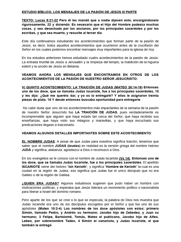 Estudio Biblico Los Mensajes de La Pasion de Jesus Iii Parte | PDF ...