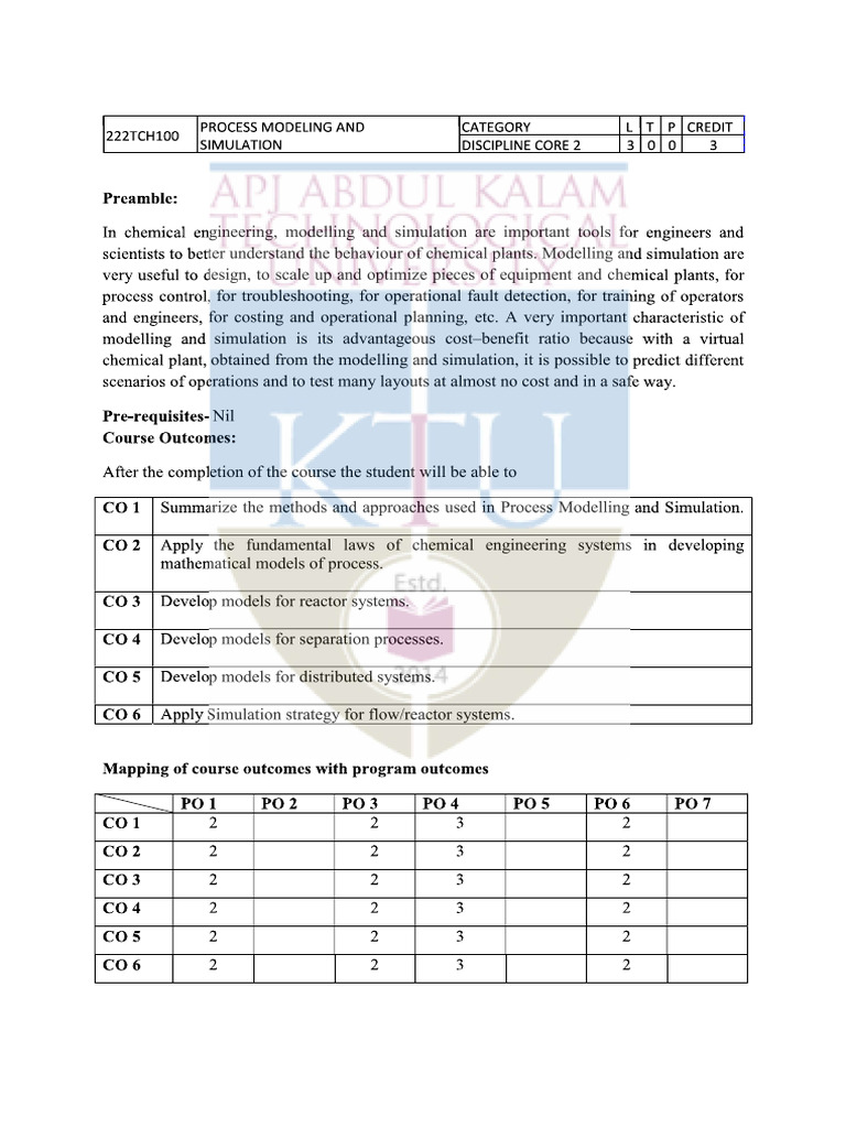 222TCH100 Process Modelling and Simulation | PDF