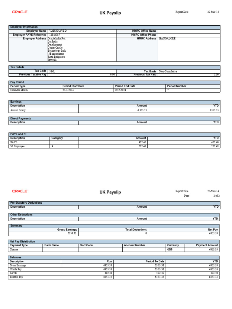 Oracle payslip pdf pdf paycheck taxation