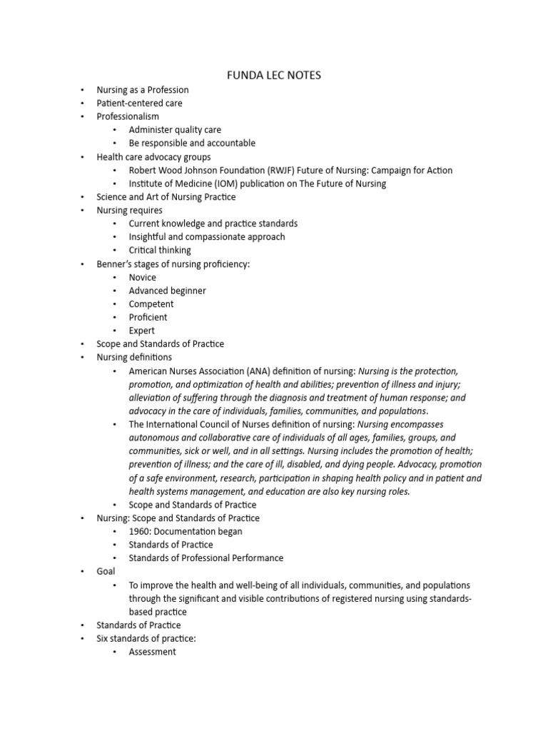 Funda Lec Notes | PDF | Nursing | Evidence Based Medicine