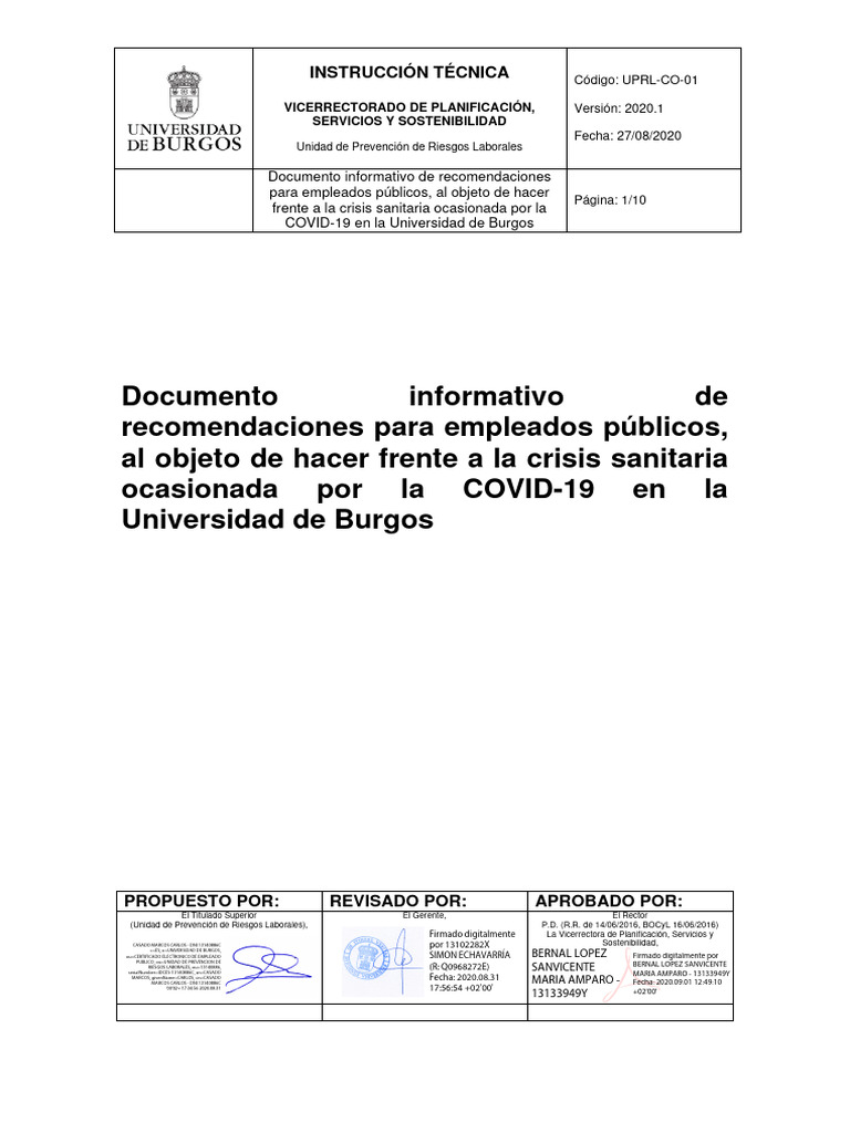 Uprl Covid 01 Rev 2020 01 Informacion f1 Firmadovic | PDF | Ciencias ...