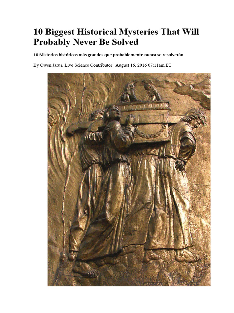 Top 10 Unsolved Historical Mysteries PDF Ark Of The Covenant