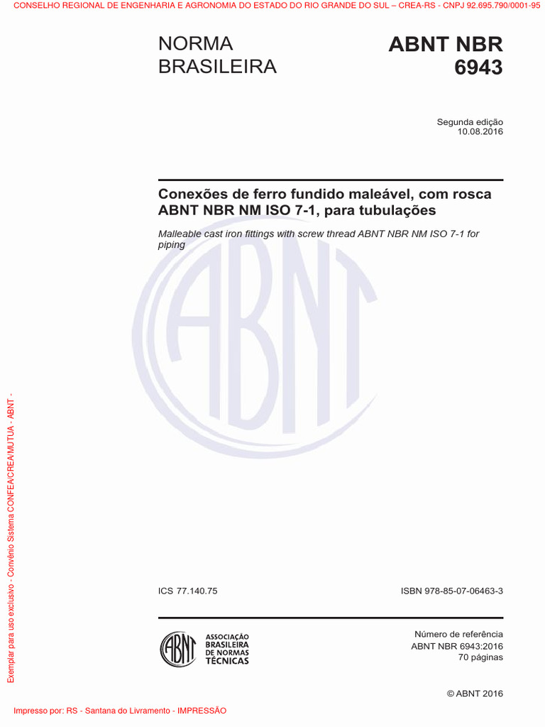 Conexões de Ferro Fundido NBR 6943 | PDF