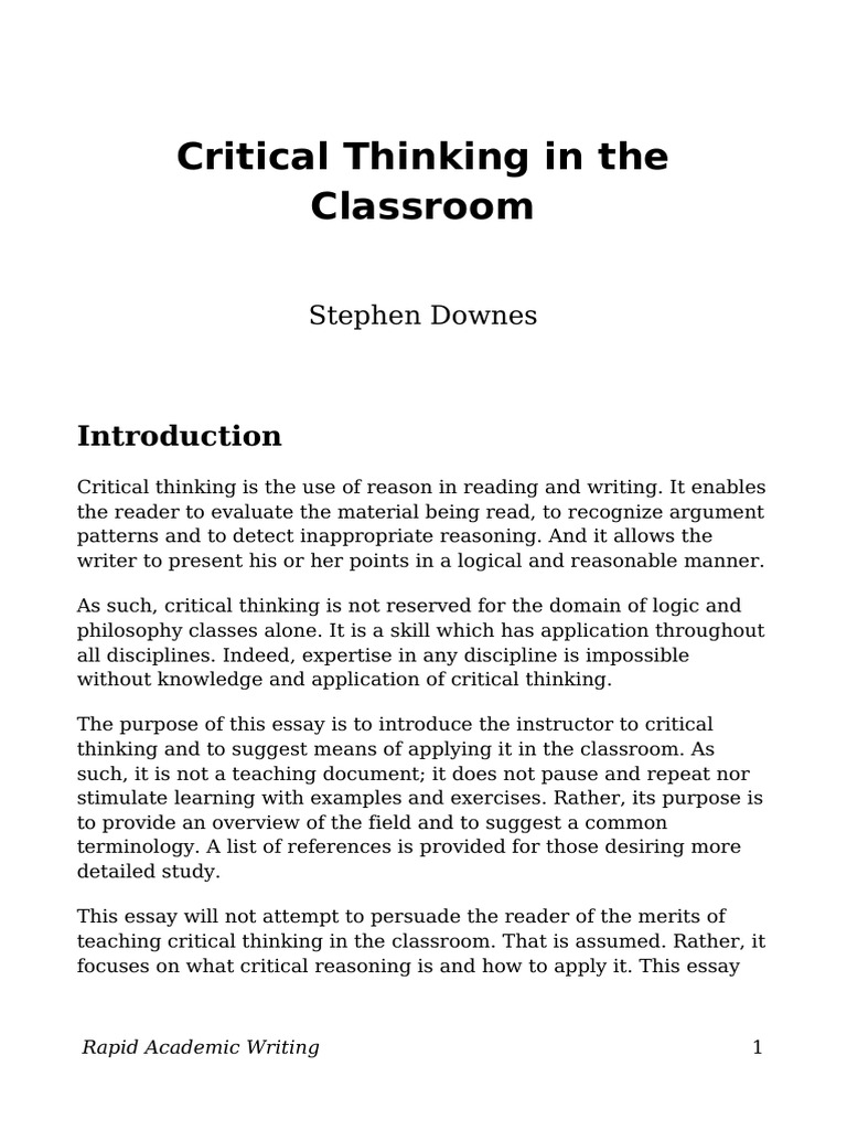 Critical Thinking In The Classroom Libre Pdf Argument Deductive