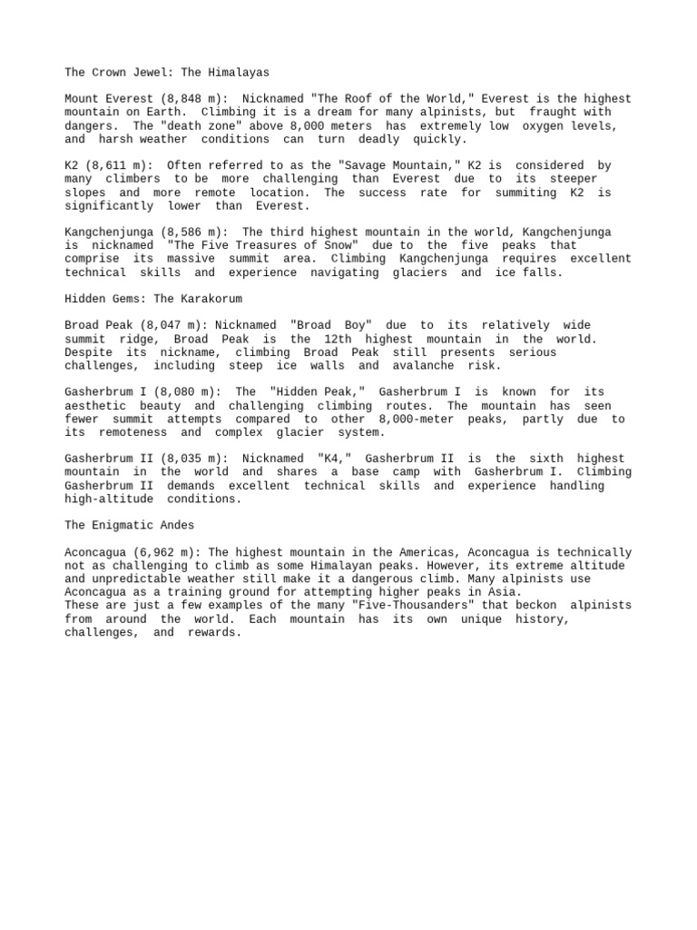 Top 8 000 Meter Peaks For Climbers Pdf