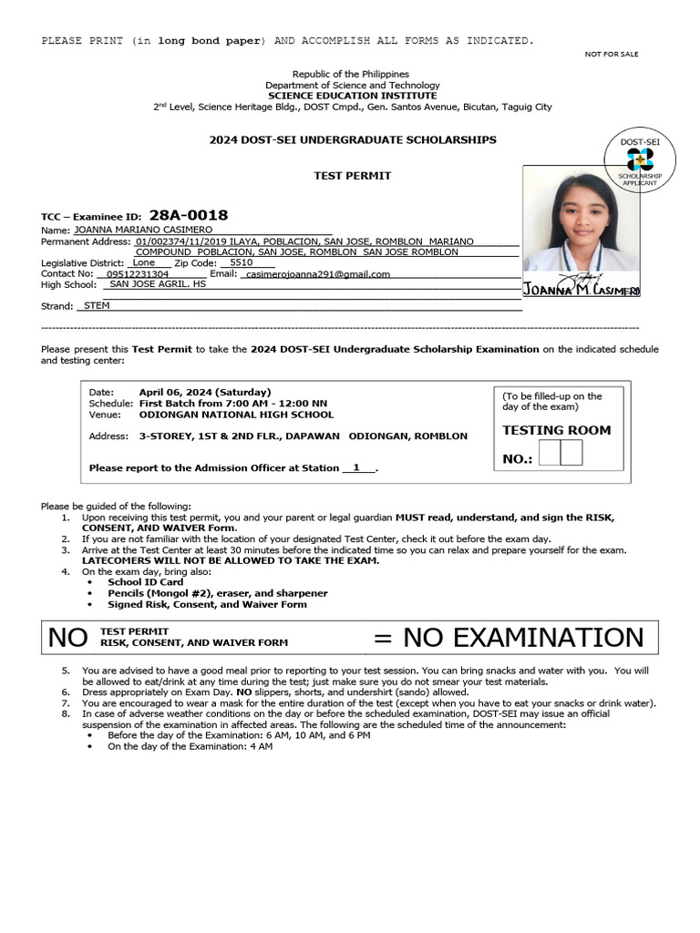 2024 DOST-SEI Exam Guidelines | PDF | Diseases And Disorders