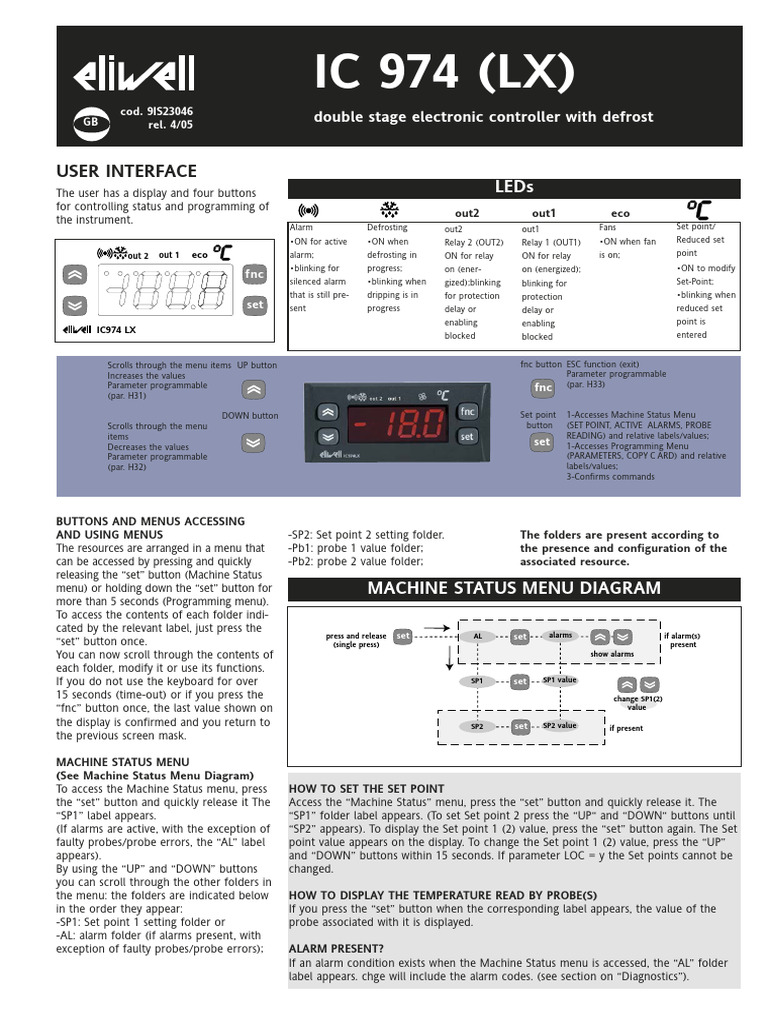Eliwell ID 974 Controller User Guide | PDF | Relay | Menu (Computing)